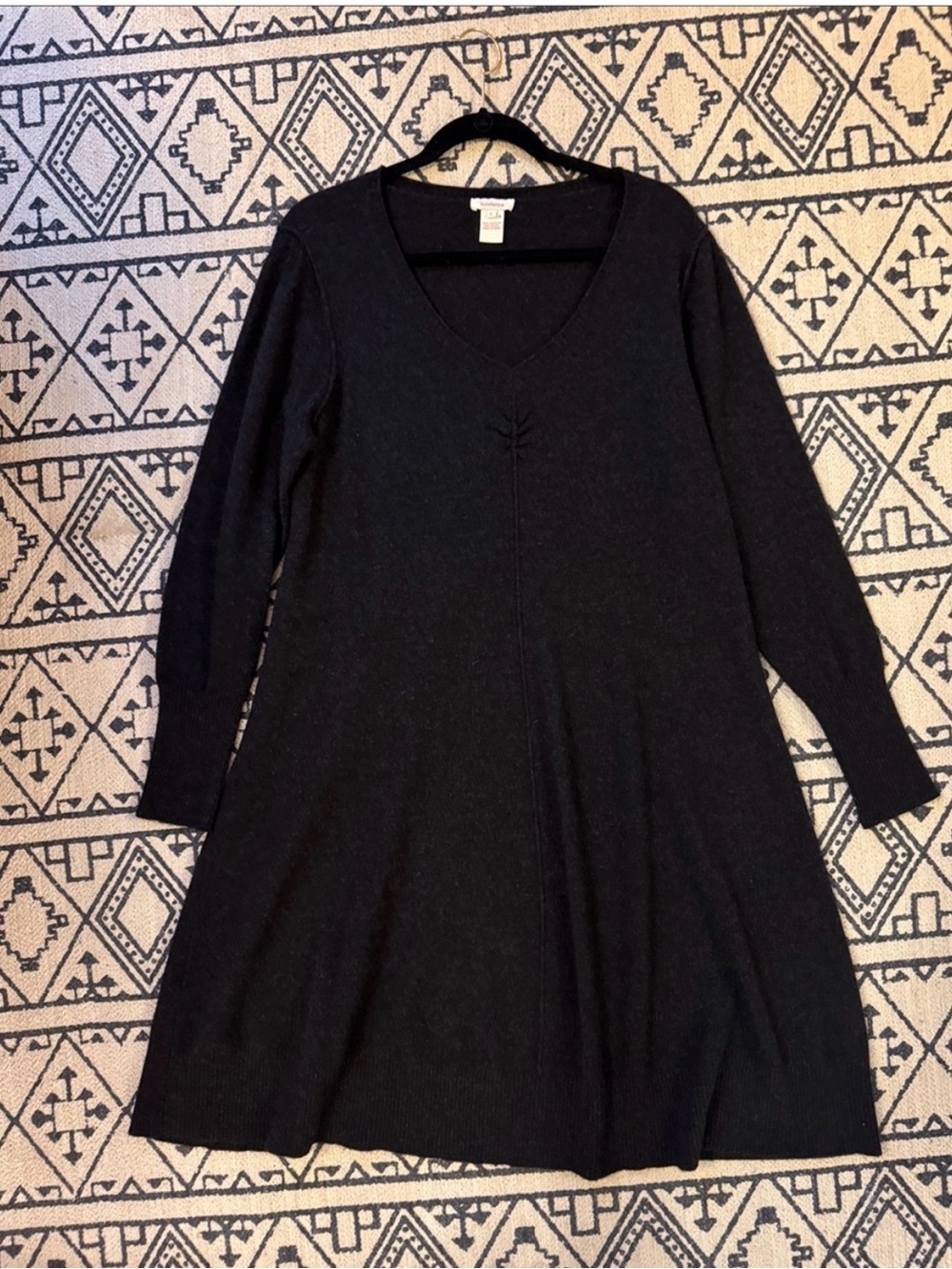 Sundance Black V-Neck Long Sleeve A-Line Cashmere Knit Dress